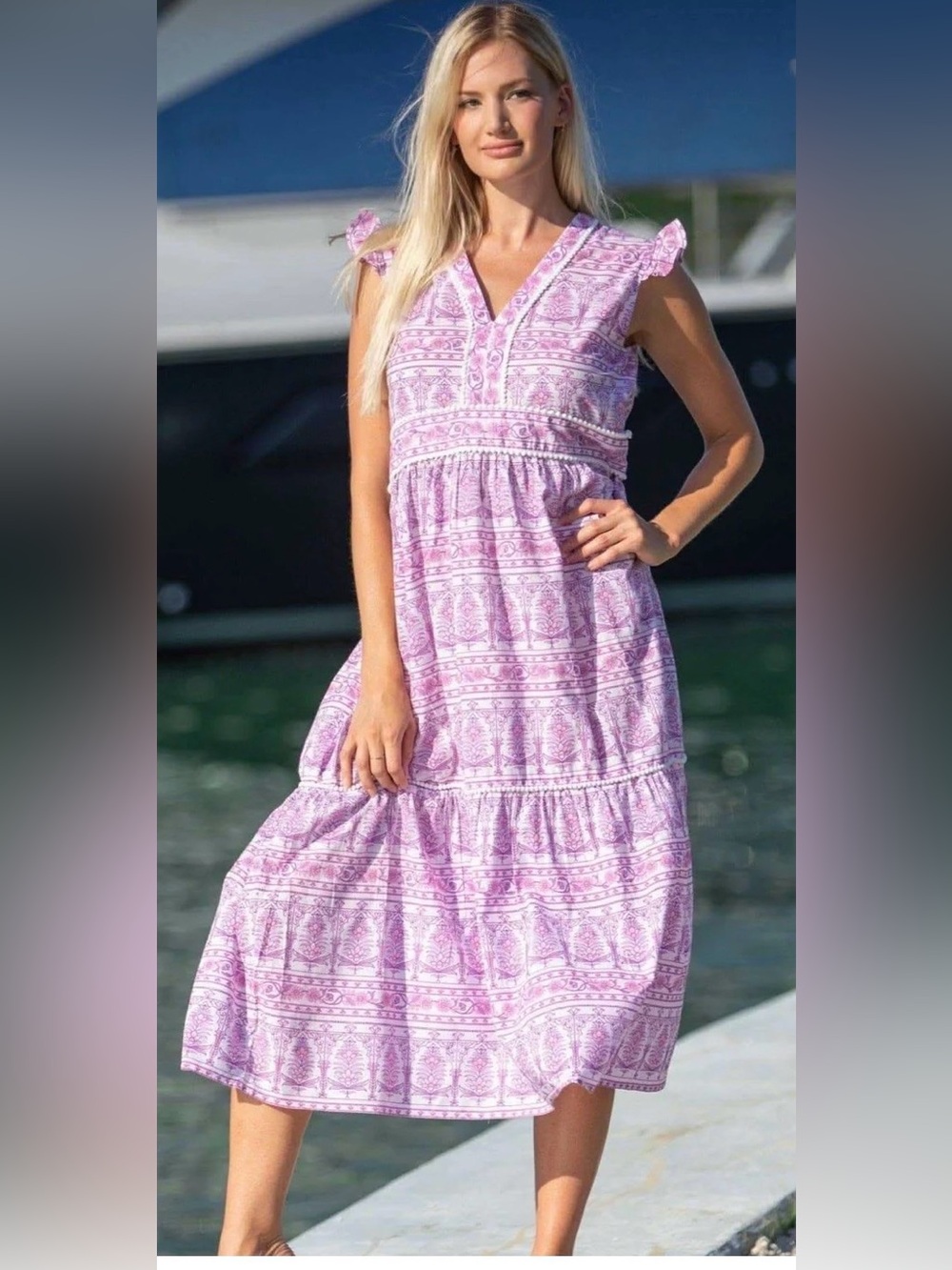 Bindu Allana Lilac Floral Midi Dress Size Large